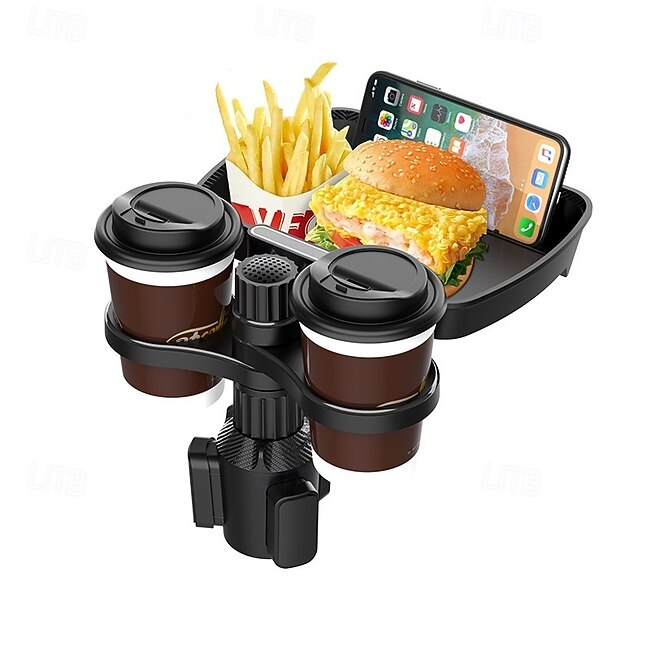 Tech On The Go Multifunctional Car Cup Holder Attachable with 360 Degree Tray Swivel Adjustable Car Food Eating Tray Table for Cup Holders #11101501