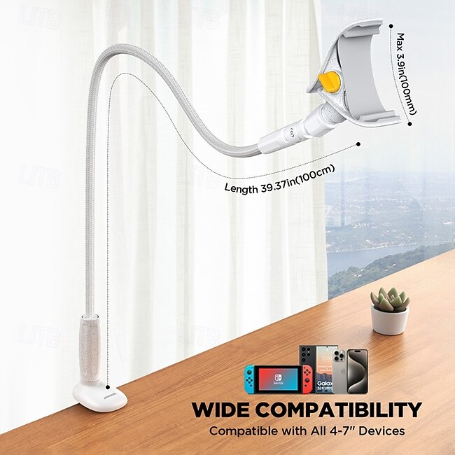 Tech On The Go Gooseneck Phone Holder Rotatable Retractable Lazy Bracket Phone Holder for Bed Desk Kitchen Compatible with All Mobile Phone Phone Accessory #12190345