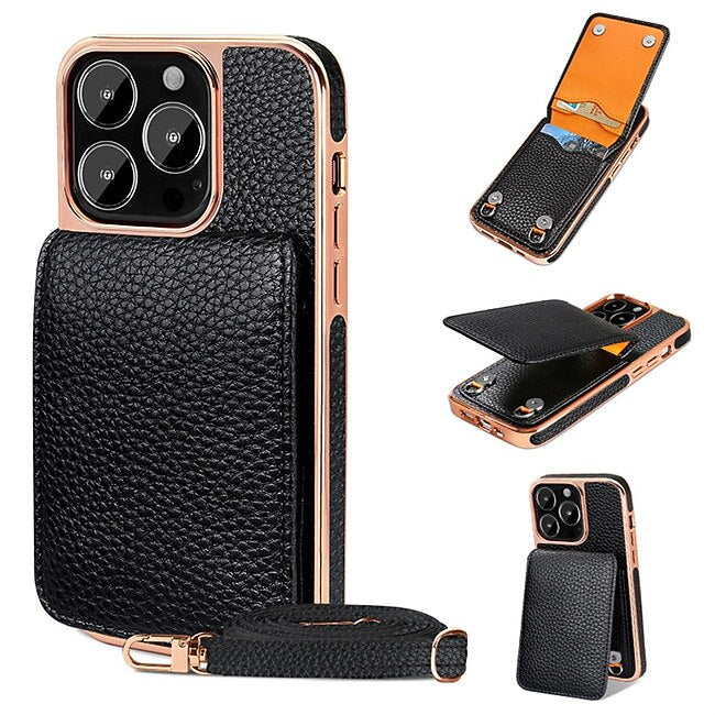 Tech On The Go Wallet Case for iPhone 15 Pro Max 14 Pro Max Plus 13 Pro Max 13 12 11 SE 2022 X XR XS Max 8 7 – Magnetic Card Holder Flip Cover with Strap, Full Body Protective Bumper Design #9377818