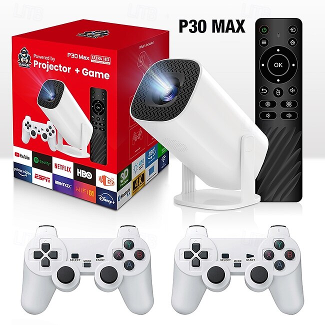 Android 11 Gaming Projector P30MAX 64GB TF Card Wireless Gaming Controller Dual WIFI 1280*720P Home Theater Portable Projector #12470125