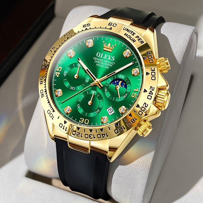 Olevs Men's Quartz Watch Sports Wristwatch Luminous Chronograph Calendar Multifunction Timing Waterproof Silicone Strap Watch #9510623