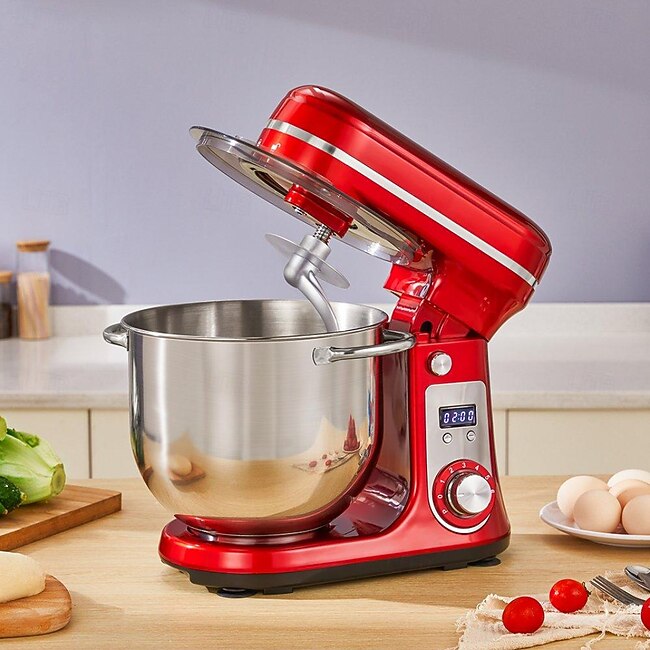 Kitchen Electric Stand Mixer 6-Speed Tilt-Head Food Mixer with 6.5-QT Stainless Steel Bowl Dough Hook Flat Beater Anti-Splash Cover #13421553
