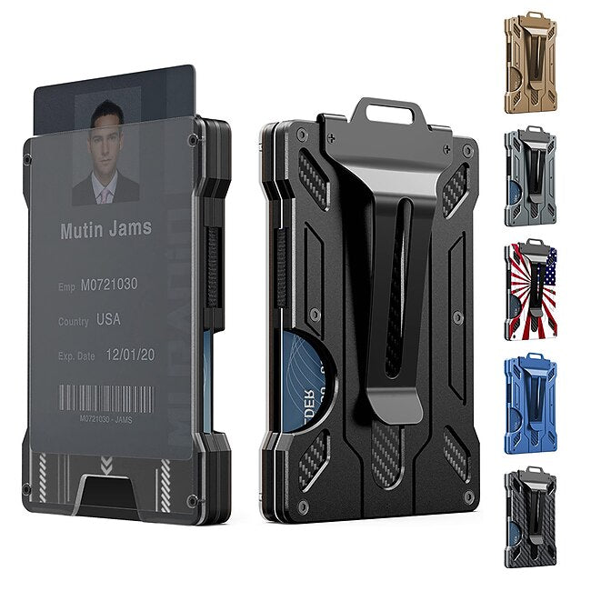 Wallet For Men - Slim Aluminum Metal Money Clip with 1 Clear window ID Badge Holder, RFID Blocking, Holds up 15 Cards with Cash Clip. Ultra-Thin Minimalist Wallet #9195137