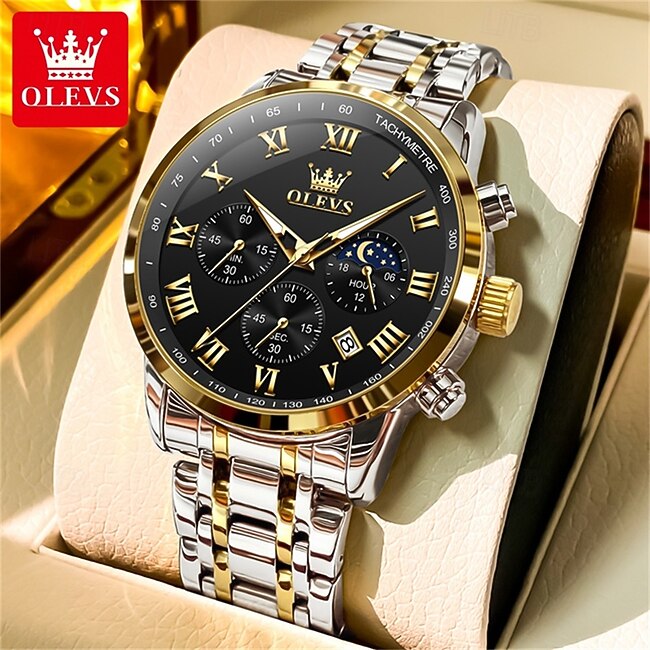New Olevs Olevs Brand Fashion Trend Men'S Business Watch Luminous Chronograph Calendar 24-Hour Indication Multifunction Quartz Watch Casual Waterproof Sports Men'S Steel Band Wristwatch #12455502