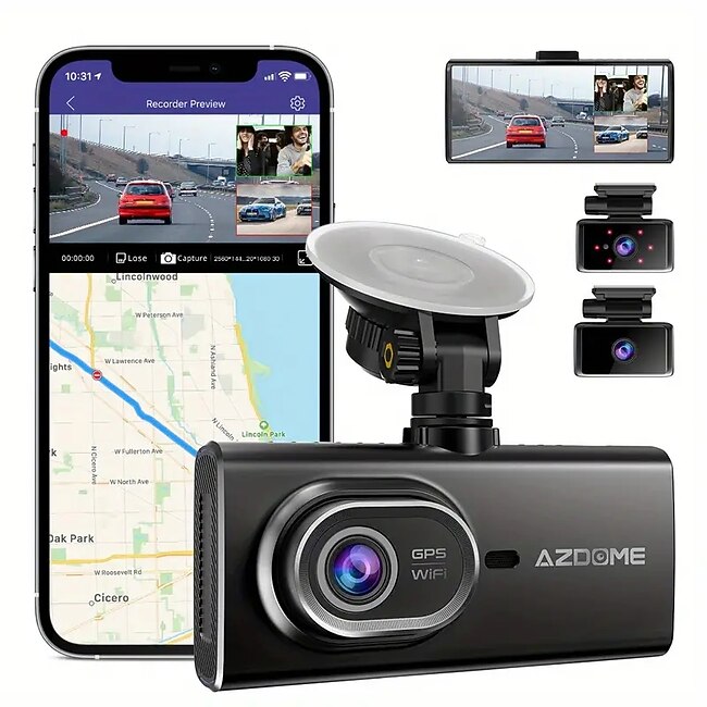 3 Channel Dash Cam128GB EMMC StorageBuilt In WiFi GPS 4'' IPS Touch Screen Front Cabin Rear 1080P Dash Cam IR Night Vision Parking Mode #9658867