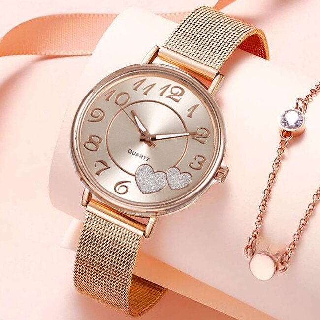 Women Quartz Wristwatch Luxury Minimalist Bling Diamond Analog Wristwatch Love Heart Dial Elegant Mesh Belt Female Watch #9482264