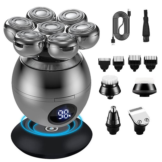 6 In 1 Electric Head Shaver for Bald Men 7D Floating Cutter Beard Trimmer Clipper IP68 Waterproof Shaving USB Wireless Charging  Christmas Gift #9384889