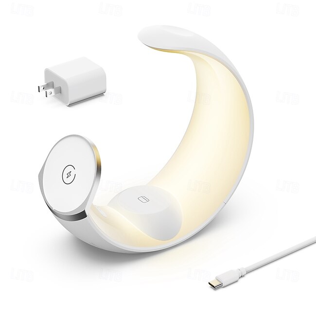 Tech On The Go 2024 Hottest Multi-function 4 In 1 Night Light Wireless Charger For iPhone Airpods iWatch Moon Shape Magnetic Wireless Charger #16290872