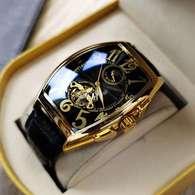 Men Mechanical Watch Luxury Large Dial Fashion Business Hollow Skeleton Automatic Self-winding Waterproof Leather Watch #9604932