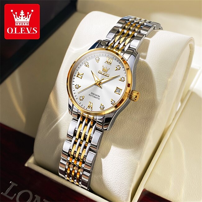 OLEVS 6673 Fashion Business Silver Stainless Steel Women Mechanical Watches Top Brand Luxury Waterproof Automatic Watch #9699485