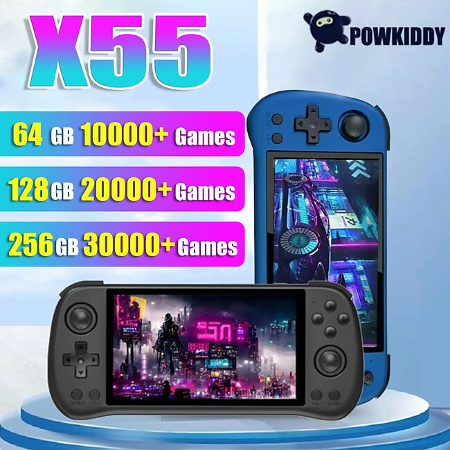 Powkiddy X55 Handheld Game Console with Built-in Games IPS RGB Screen 5.5-Inch (256G 30000 Games), Perfect Christmas Birthday Party Gifts for Friends and Children #9717960