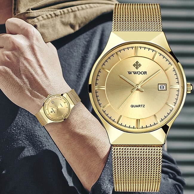 WWOOR Business Men Luxury Watches Mesh Strap Ultra Thin Quartz Men Wrsit Watch Waterproof Auto Date Male Clock #9553637