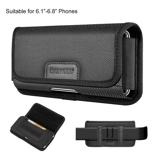 4.7-6.8 Inch Nylon Cloth Phone Belt Clip Horizontal Carrying Pouch With Card Slot #9683262