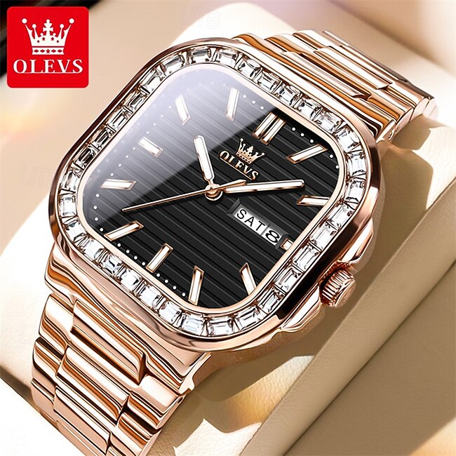 OLEVS Mens Tank Watch Minimalist Diamond Watch Fashion Dress Analog Quartz Mens Watches Rectangular Waterproof Stainless Steel Luminous with Date Watches for Men #19943488