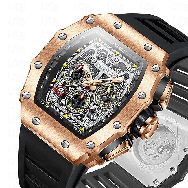 ONOLA Men Mechanical Watch Outdoor Sports Fashion Casual Automatic Self-winding Luminous Calendar Waterproof Silicone Gel Watch #16588118