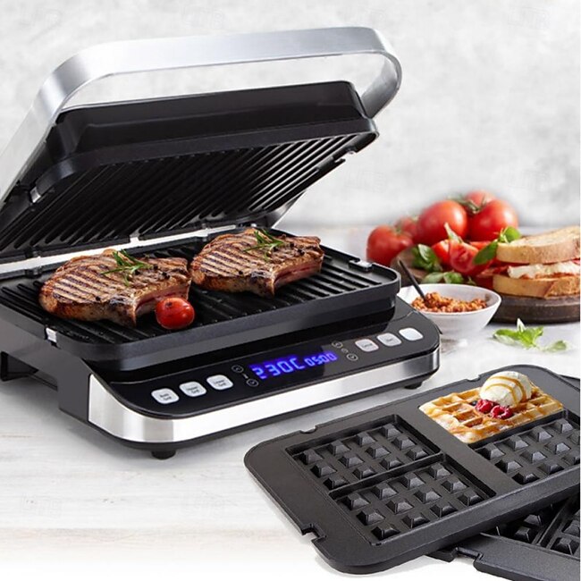 Electric Contact Grill Digital Griddle and Press Optional Waffle Maker Plates Opens 180 Degree Barbecue Electric Non-stick Grill #13390137