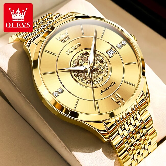 OLEVS Luxury Brand Automatic Men's Watches Golden Dragon Stainless steel Wristwatch Classics Waterproof Mechanical Watch 6693 #9743052