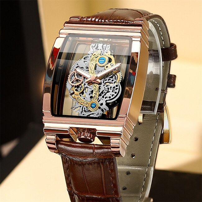 Men Mechanical Watch Luxury Large Dial Fashion Business Hollow Skeleton Tourbillon Luminous Waterproof Leather Watch #9691800