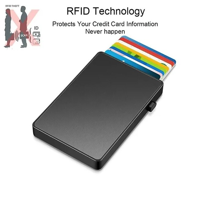 Slim Aluminum Card Holder Wallet ID Credit Card Holder Mini RFID Blocking Automatic Pop Up Bank Card Case Organizer #9575326