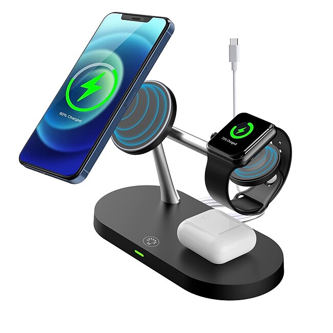 Tech On The Go 5 in 1 Magnetic Wireless Charger Stand, 15W Qi Fast Charging Dock Station Holder LED Night Light Compatible with Magsafe iPhone 15/14/13/12 Pro Max Mini, iWatch Ultra/SE/8/7/6/5/4/3/2, AirPods 3/2/Pro #8606481