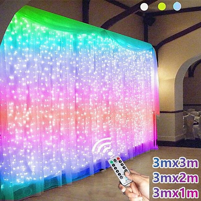 Curtain Fairy Lights String Light 8 Modes with Remote Control Christmas Party Wedding Light Decoration Lights USB Powered #9590017