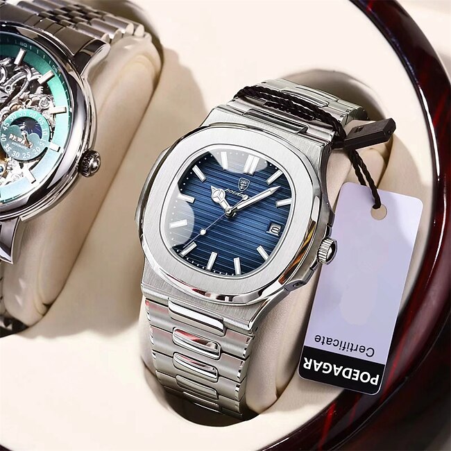 POEDAGAR Luxury Watch Business Waterproof Male Clock Luminous Date Stainless Steel Square Quartz Men Watch #9523383