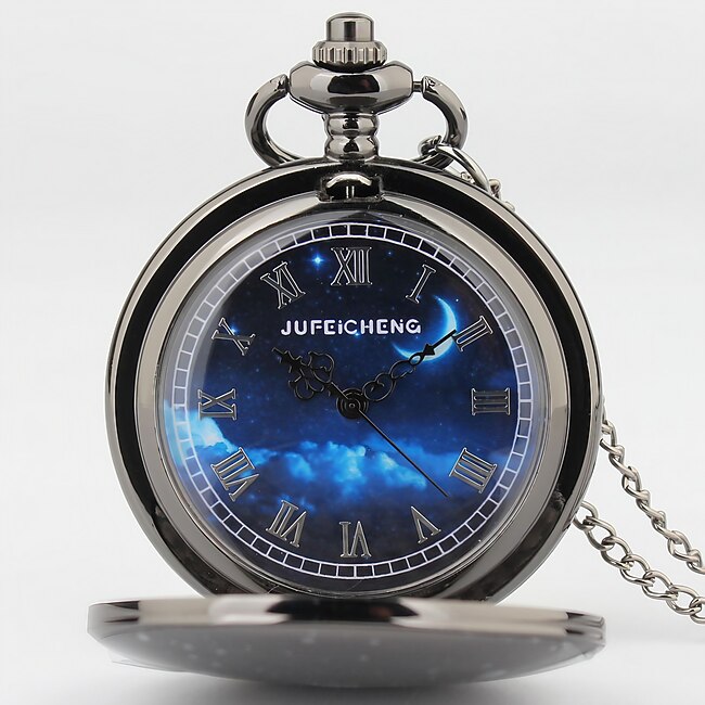 Quartz Pocket Watch Men Women Blue Starry Sky Roman Dial Retro Punk Quartz Pocket Watches with Fob Chain Necklace Christmas Birthday Gifts #9295784