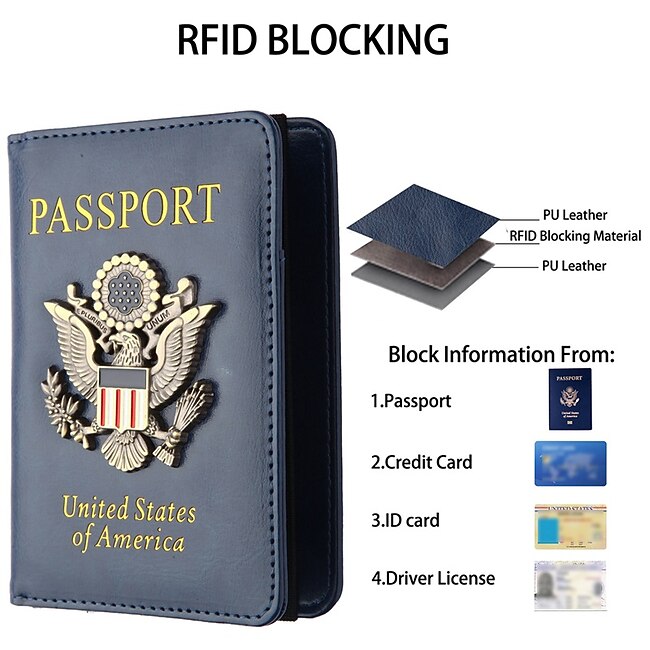 Creative Passport Holder Cover With 3D Metal Badge - RFID Blocking Leather Passport Wallet And Case For Family #9667447