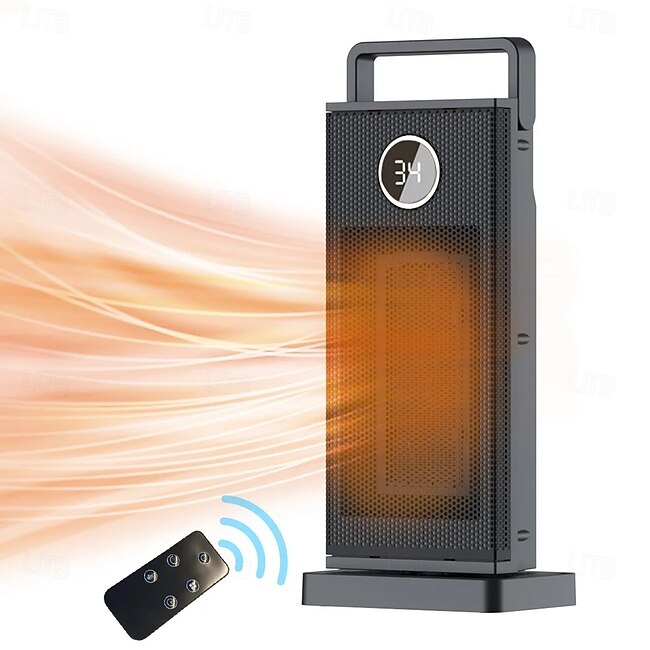 Electric Heater PTC Ceramic 12H Timer Fast Heating Fan Remote Control Tip-Over and Overheat Protection 3 Gears Adjustable #11843048
