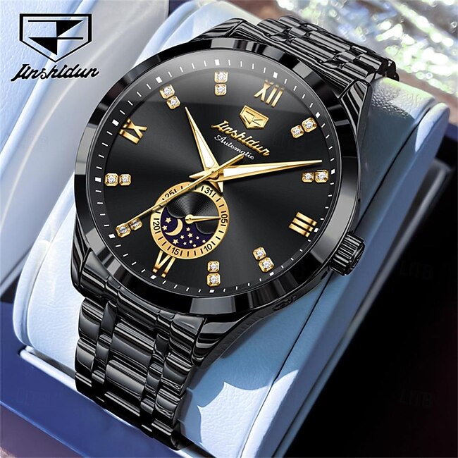 Men Mechanical Watch Creative Fashion Business Wristwatch Automatic Self-winding Moon phase Luminous Waterproof Steel Watch #15551823
