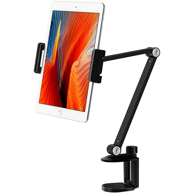 Tech On The Go Adjustable Metal Tablet Stand Aluminum Alloy Arm iPad Mount Holder for Bed or Desk Overhead Compatible for iPad Air Pro Mini Surface Pro Stand iPhone Android Tablet Kindle #9069652